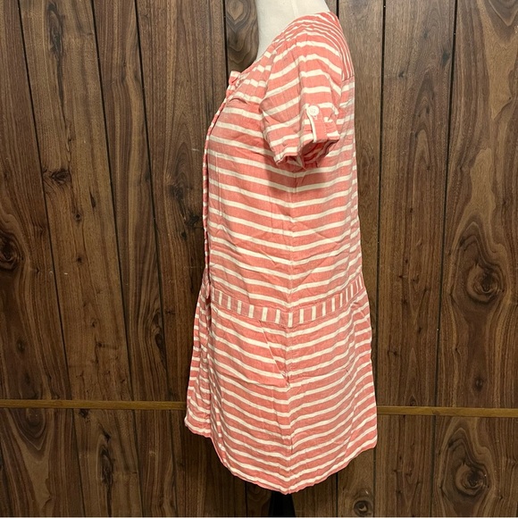 J Crew Boathouse Pink/white Stripe Short Cap Sleeve W/pockets Mini Dress Sz 10 - Picture 2 of 7
